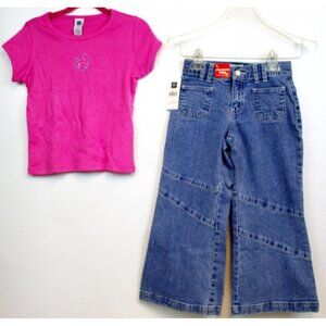 NWT GAP 2 Piece Set Pink Heart Gems Shirt Light Wash Jeans Size 5-6